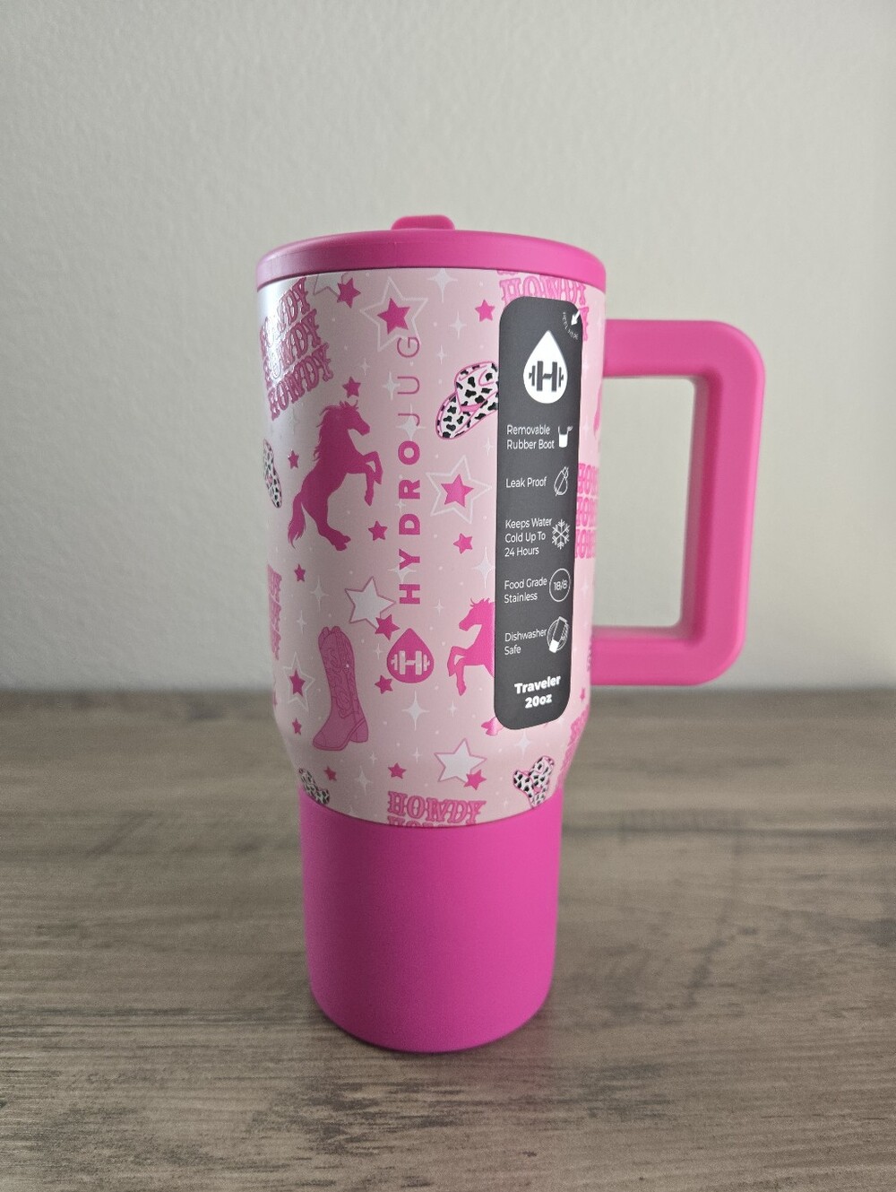 HYDROJUG Cowgirl Traveler 20 Oz Tumbler Pink Removable Boot